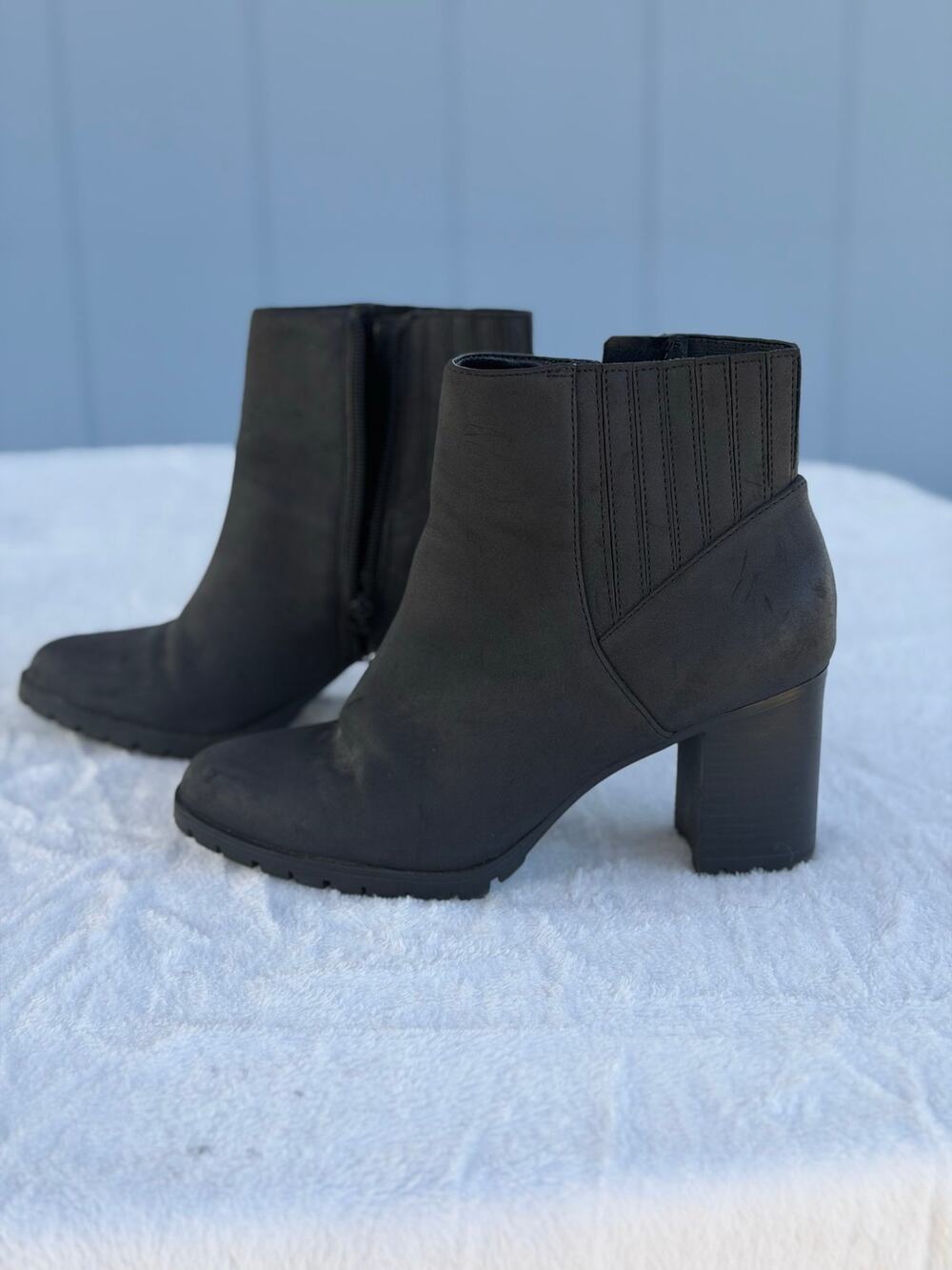 Kelly & Katie Black Ankle Boots Women’s 8M Chunky Block Heel Lug Sole Zip